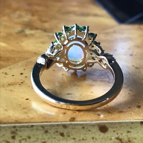 Natural Ethiopian Opal Chrome Diopside Sterling Silver Halo Ring Size 5.75 - Picture 4 of 8